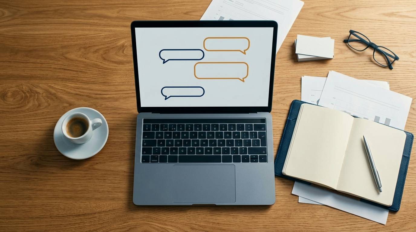 Escritorio con laptop y mensajería abierta — contacto DriversHub respuesta 24h